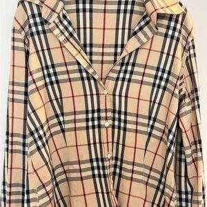Burberry Beige and Black Plaid Shirt